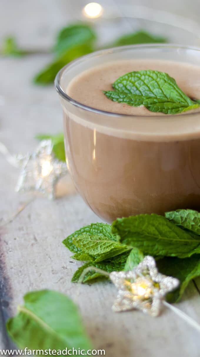 This Paleo and Whole30 Peppermint Mocha Latte is Christmas in a cup. You only need four ingredients for this healthy, vegan, dairy-free holiday treat.