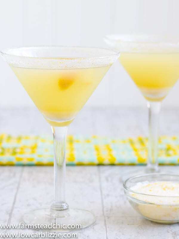 Low Carb, Keto Lemon Drop Martini - Only 2 net carbs! Lift your winter spirits with this Low Carb, Keto Lemon Drop Martini! Citrus fruits are aplenty this time of year, and a powdered monk fruit blend replaces the traditional simple syrup, netting a whole heck of a lot fewer carbs than your traditional lemon drop martini with just a few simple ingredients. #farmsteadchic #ketomartini #lowcarbmartini #ketolemondrop #lowcarblemondrop #lemondrop #lemondropmartini #ketococktail #lowcarbcocktail #nosugarcocktail